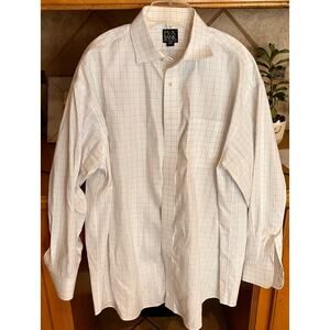 Jos. A Bank Dress Shirt Mens 17.5, 34 White with Brown/Blue Pattern, Travelers
